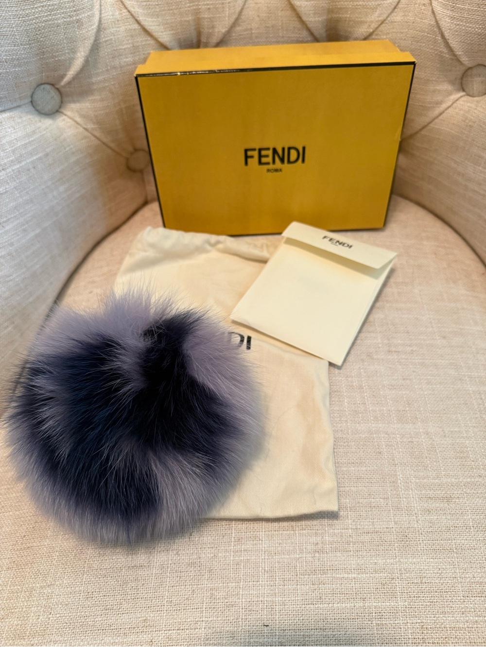 Fendi Lavender and Navy Fur Pom Pom Charm